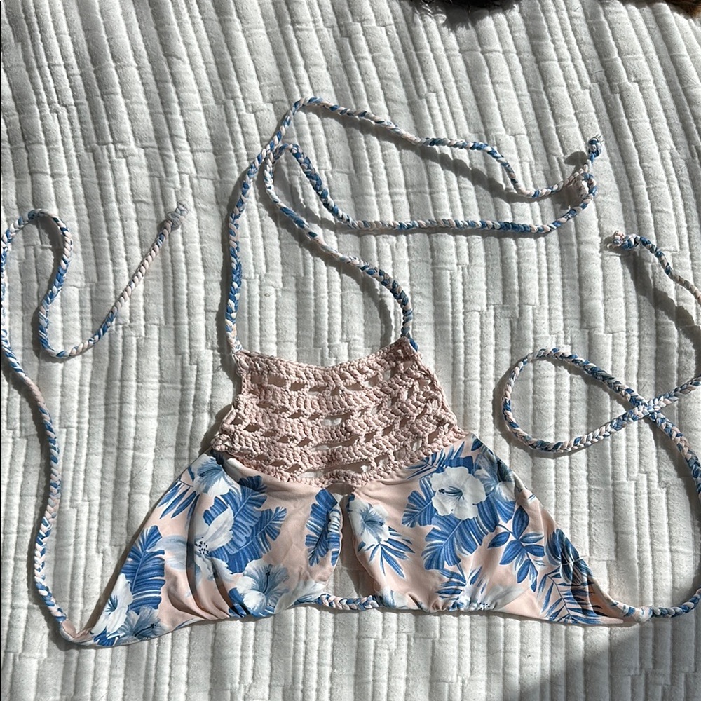 Floral Blue and Pink Bikini Top